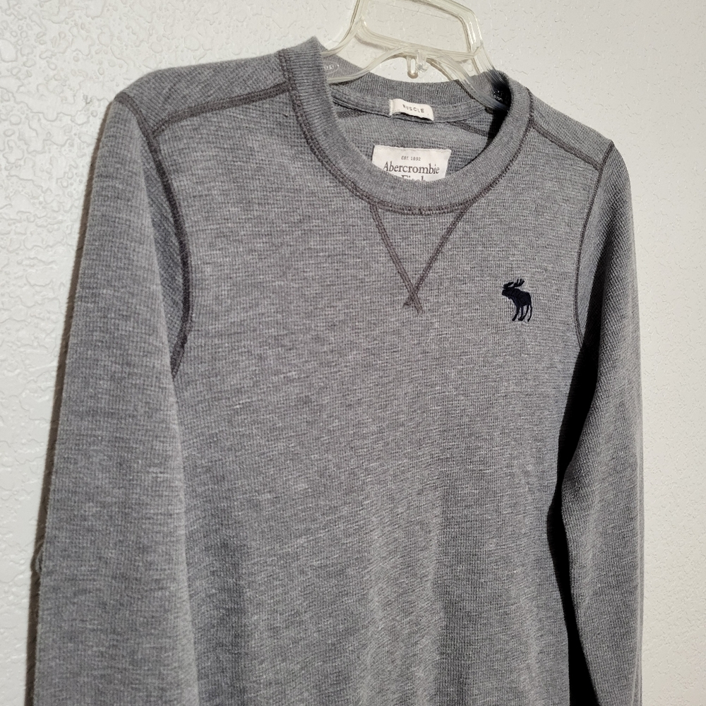 Abercrombie & Fitch Men’s Gray Muscle Long Sleeve Waffle Knit T-Shirt Size XL - Picture 2 of 7